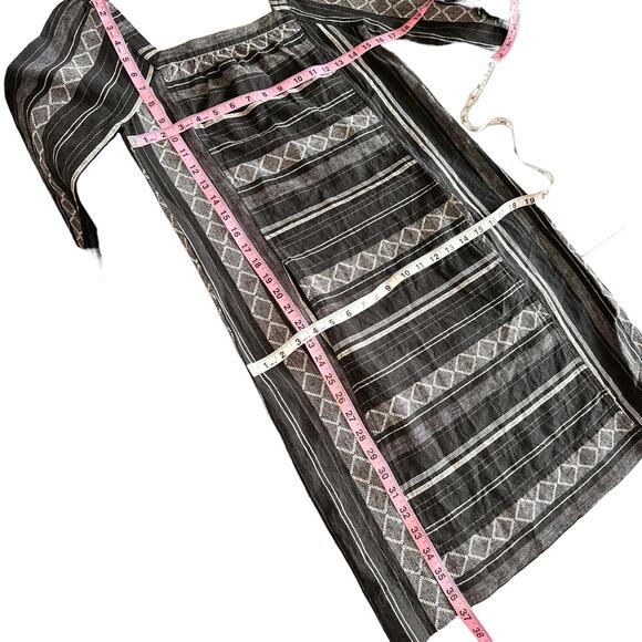 Wrap London NEW Linen Blend Square Neck Striped Argyle Shift Dress Black US 2 - Picture 12 of 12